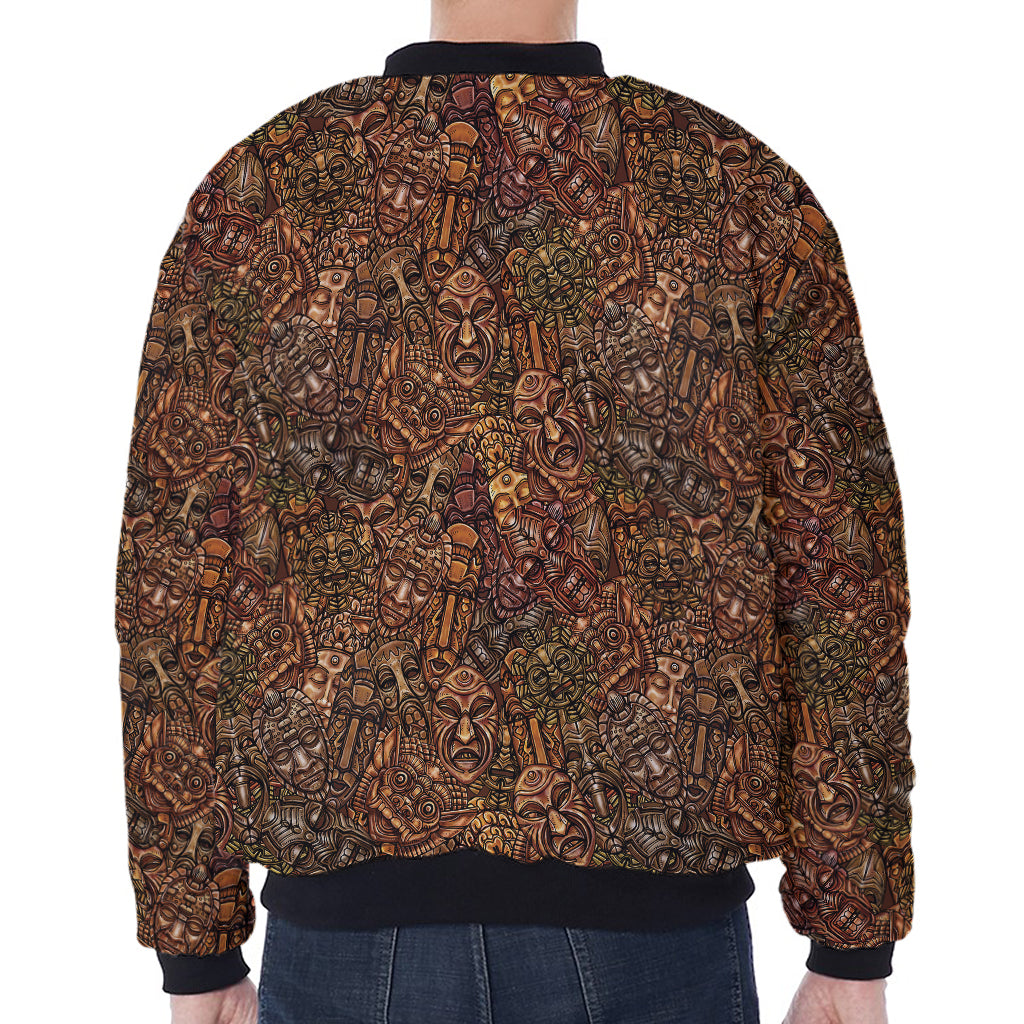African Totem Pattern Print Zip Sleeve Bomber Jacket