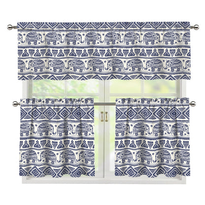 African Tribal Elephant Pattern Print 3 Piece Kitchen Curtains