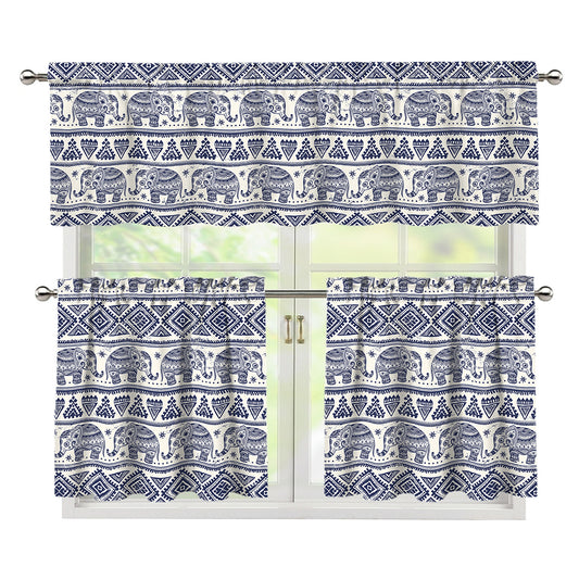 African Tribal Elephant Pattern Print 3 Piece Kitchen Curtains