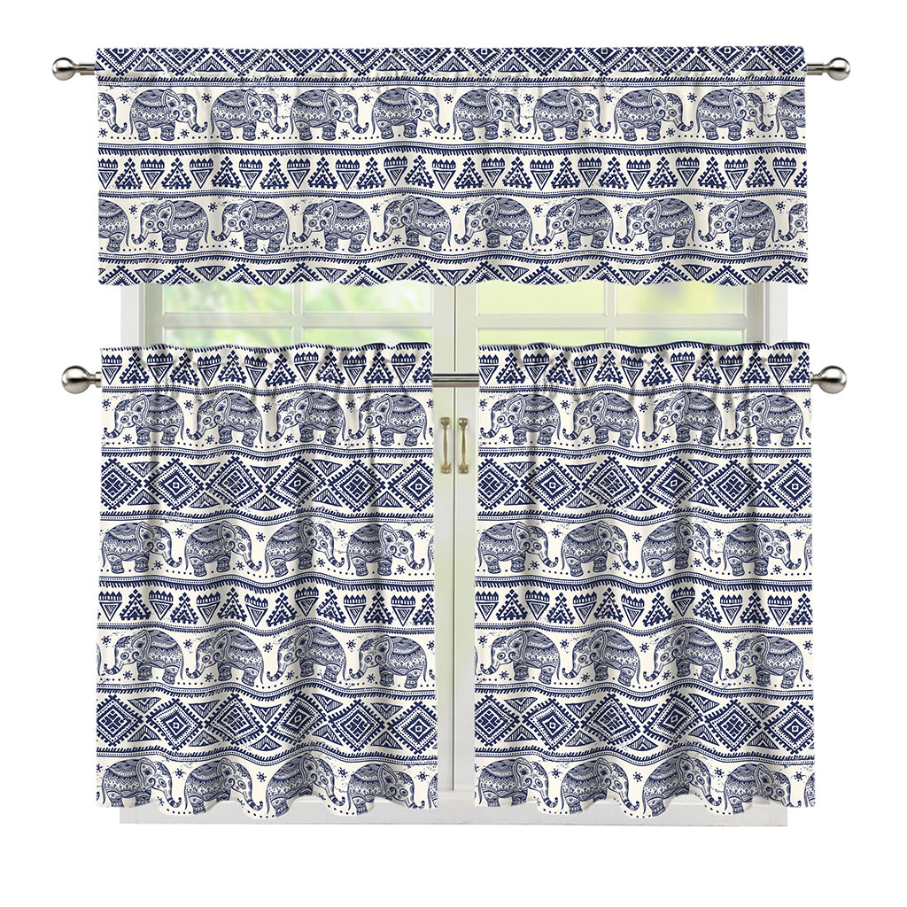 African Tribal Elephant Pattern Print 3 Piece Kitchen Curtains