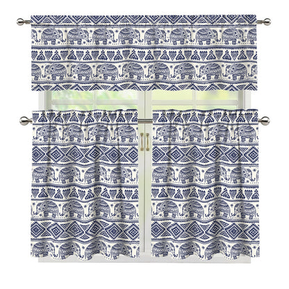 African Tribal Elephant Pattern Print 3 Piece Kitchen Curtains