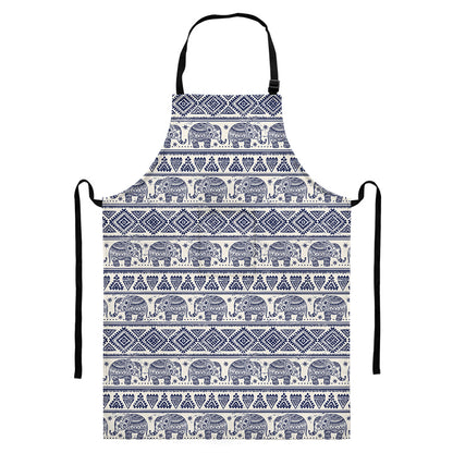 African Tribal Elephant Pattern Print Bib Apron With Pocket