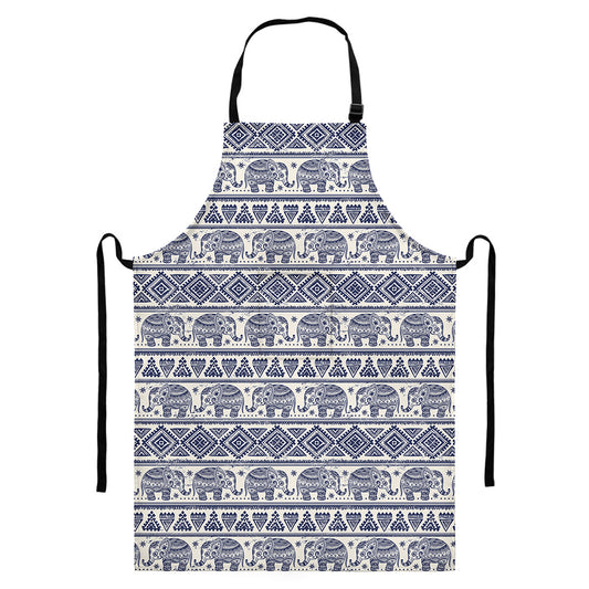 African Tribal Elephant Pattern Print Bib Apron With Pocket