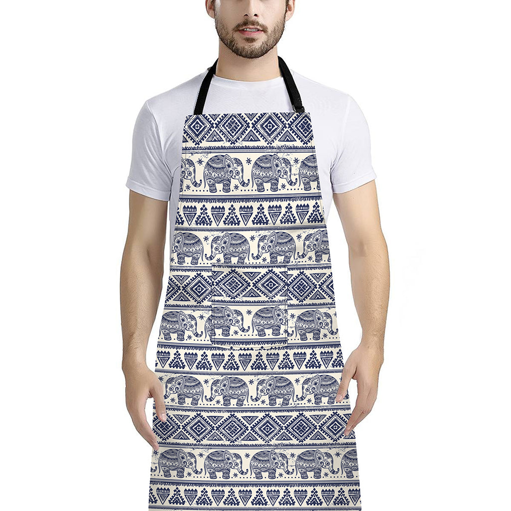 African Tribal Elephant Pattern Print Bib Apron With Pocket