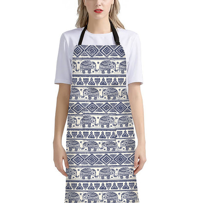 African Tribal Elephant Pattern Print Bib Apron With Pocket