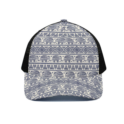 African Tribal Elephant Pattern Print Black Mesh Trucker Cap