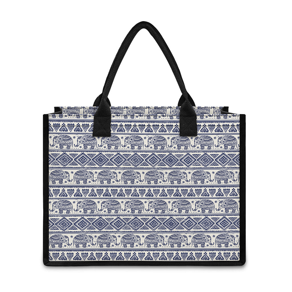 African Tribal Elephant Pattern Print Canvas Tote Bag