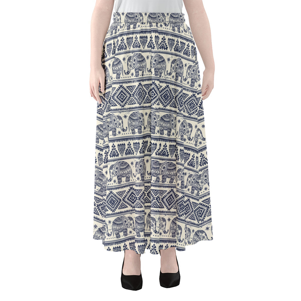 African Tribal Elephant Pattern Print Chiffon Maxi Skirt