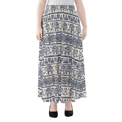 African Tribal Elephant Pattern Print Chiffon Maxi Skirt