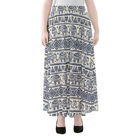 African Tribal Elephant Pattern Print Chiffon Maxi Skirt