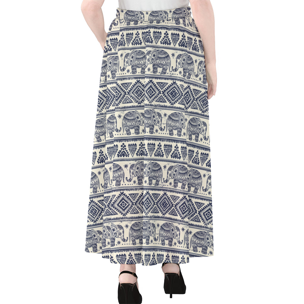 African Tribal Elephant Pattern Print Chiffon Maxi Skirt