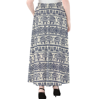 African Tribal Elephant Pattern Print Chiffon Maxi Skirt