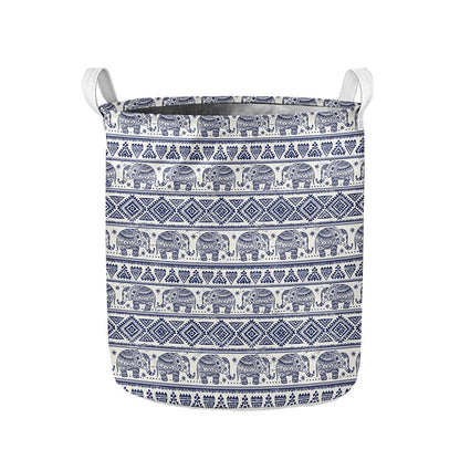 African Tribal Elephant Pattern Print Collapsible Laundry Basket