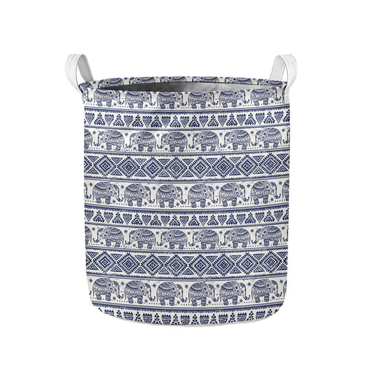 African Tribal Elephant Pattern Print Collapsible Laundry Basket
