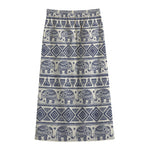 African Tribal Elephant Pattern Print Cotton Front Slit Maxi Skirt