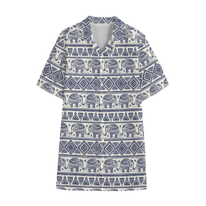 African Tribal Elephant Pattern Print Cotton Hawaiian Shirt