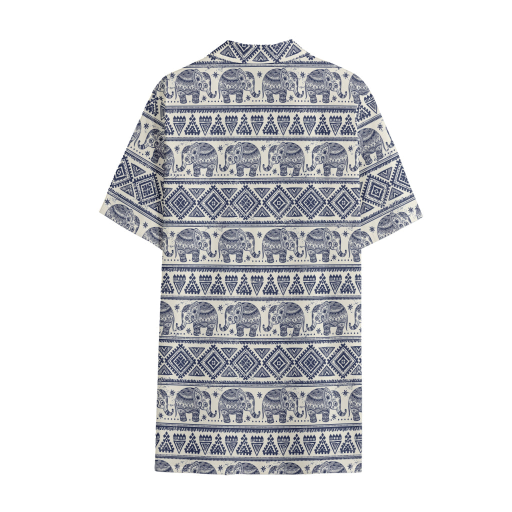 African Tribal Elephant Pattern Print Cotton Hawaiian Shirt