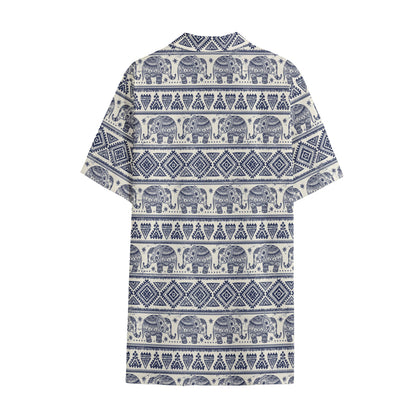 African Tribal Elephant Pattern Print Cotton Hawaiian Shirt