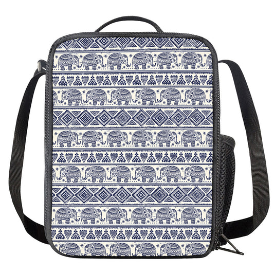 African Tribal Elephant Pattern Print Crossbody Lunch Bag