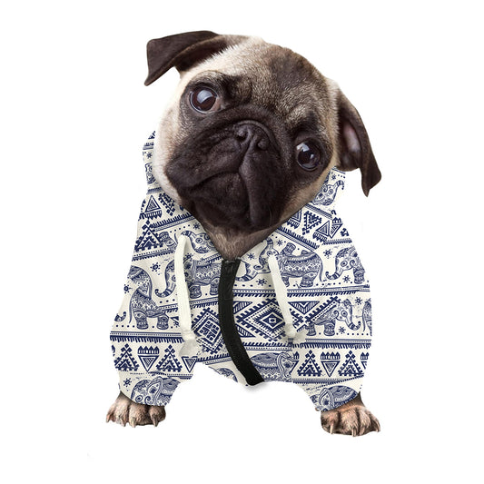 African Tribal Elephant Pattern Print Dog Zip Up Hoodie