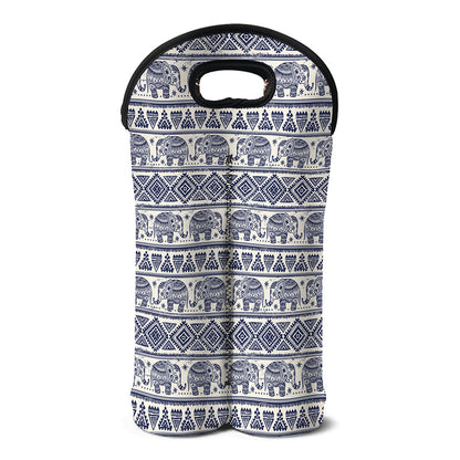 African Tribal Elephant Pattern Print Double Neoprene Wine Tote