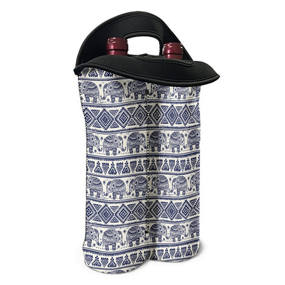 African Tribal Elephant Pattern Print Double Neoprene Wine Tote