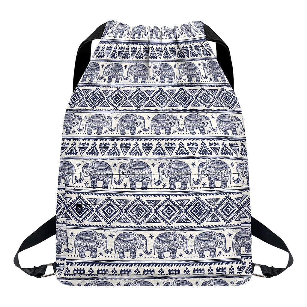 African Tribal Elephant Pattern Print Drawstring Backpack