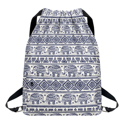 African Tribal Elephant Pattern Print Drawstring Backpack