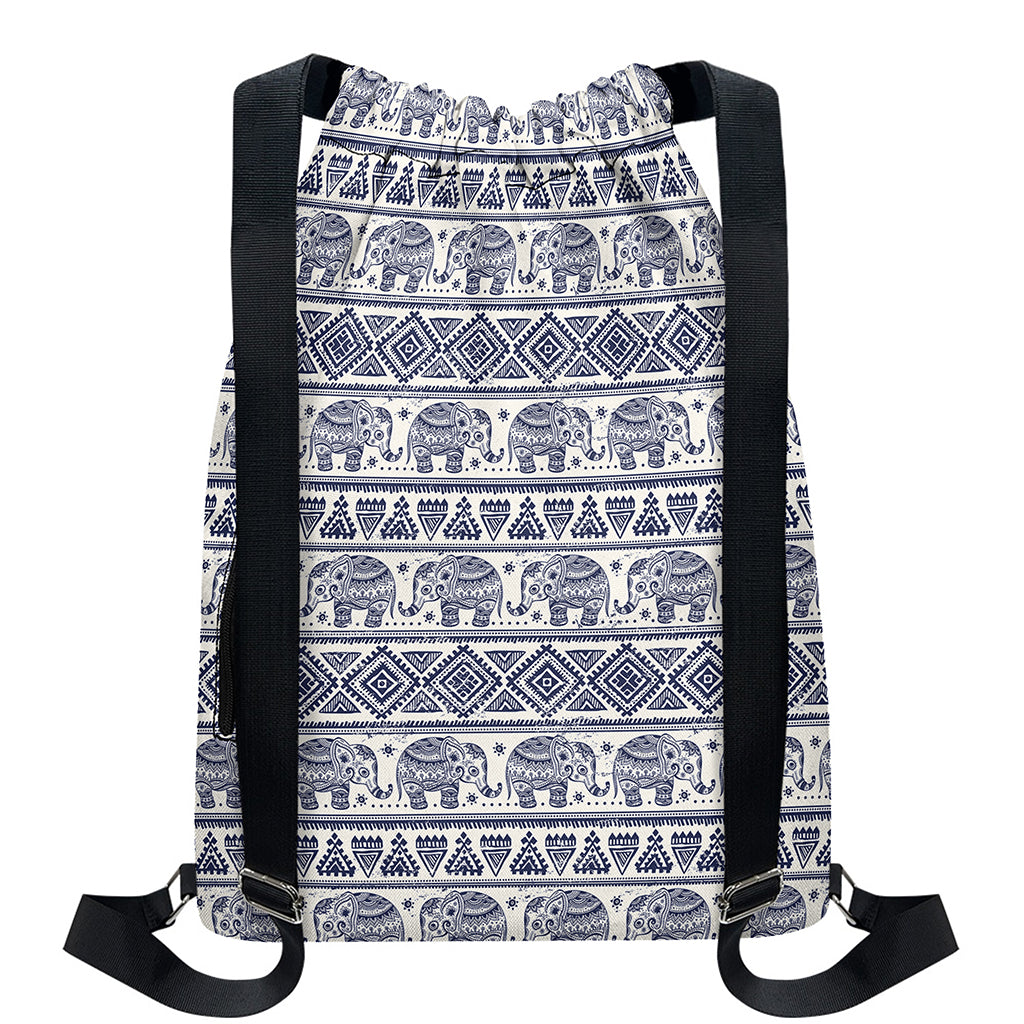 African Tribal Elephant Pattern Print Drawstring Backpack