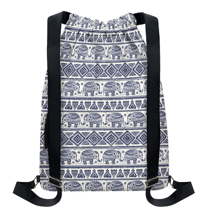 African Tribal Elephant Pattern Print Drawstring Backpack