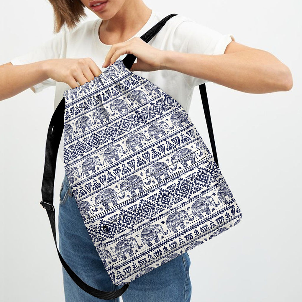 African Tribal Elephant Pattern Print Drawstring Backpack
