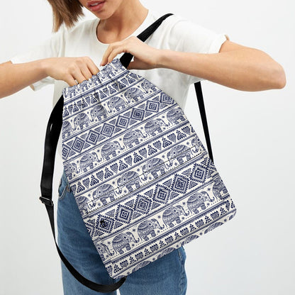 African Tribal Elephant Pattern Print Drawstring Backpack