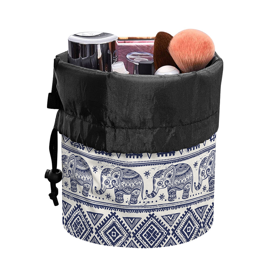 African Tribal Elephant Pattern Print Drawstring Makeup Bag