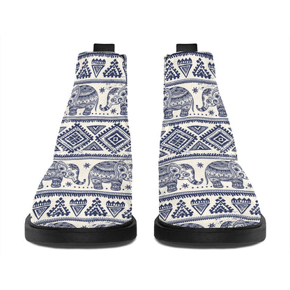 African Tribal Elephant Pattern Print Flat Ankle Boots
