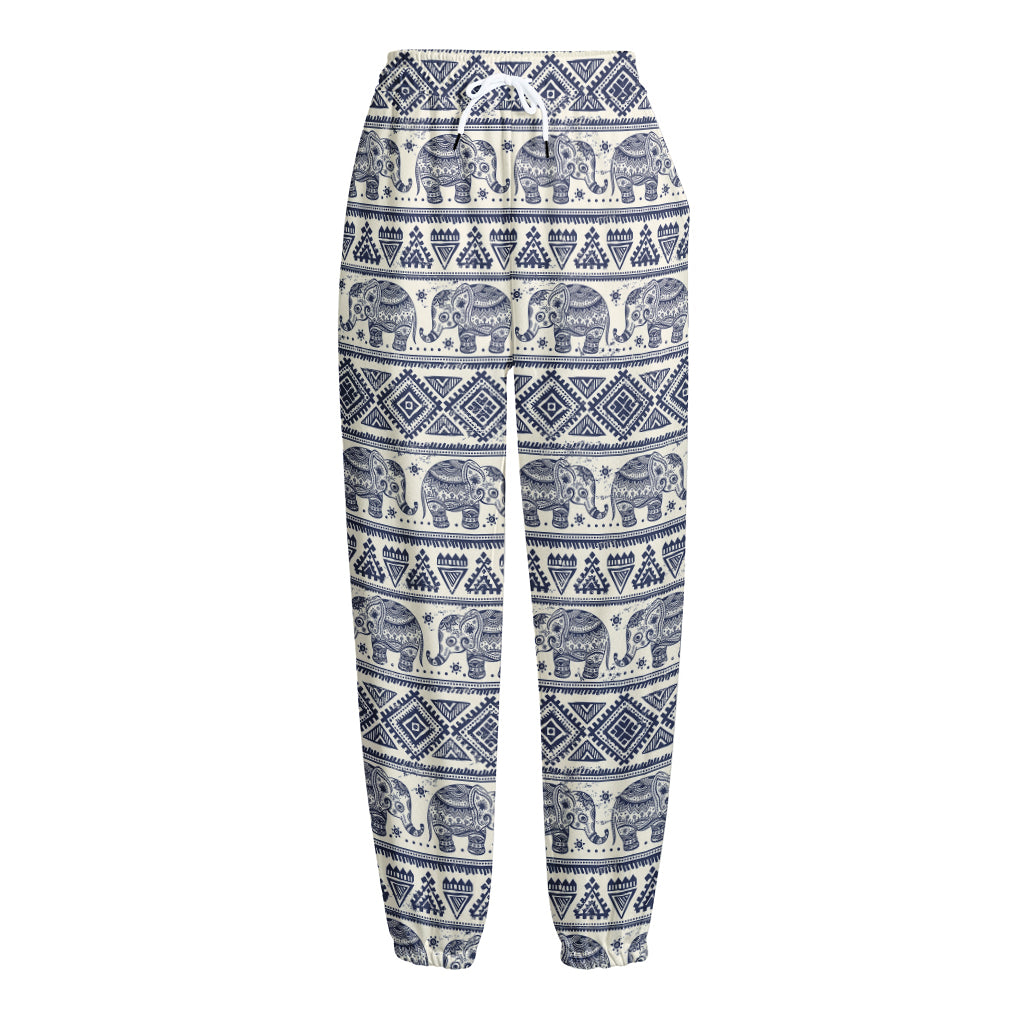 African Tribal Elephant Pattern Print Fleece Lined Knit Pants