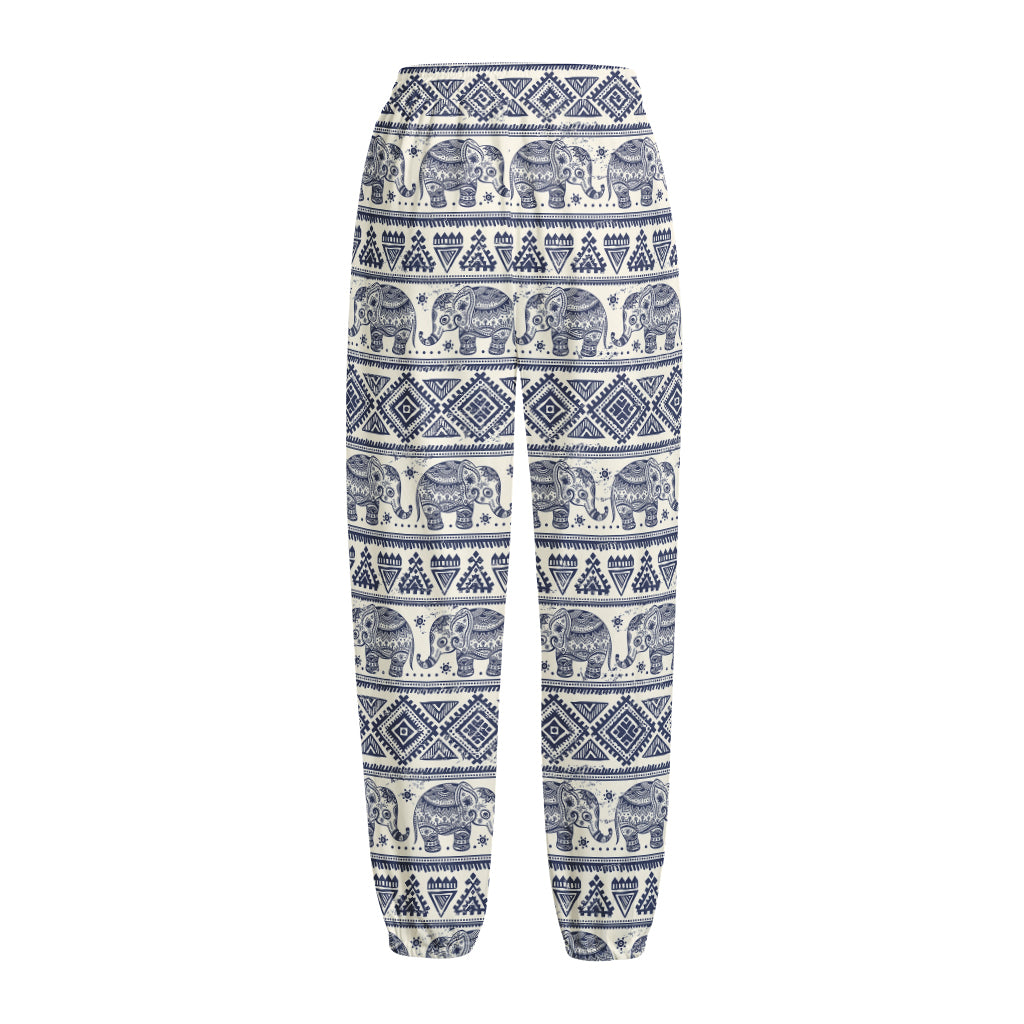 African Tribal Elephant Pattern Print Fleece Lined Knit Pants