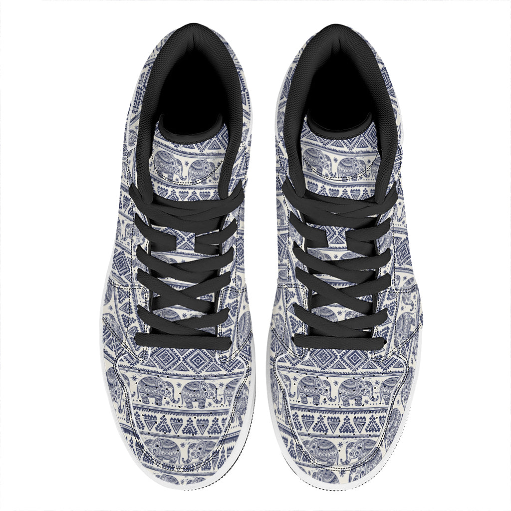 African Tribal Elephant Pattern Print High Top Leather Sneakers