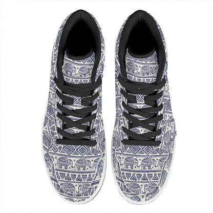 African Tribal Elephant Pattern Print High Top Leather Sneakers