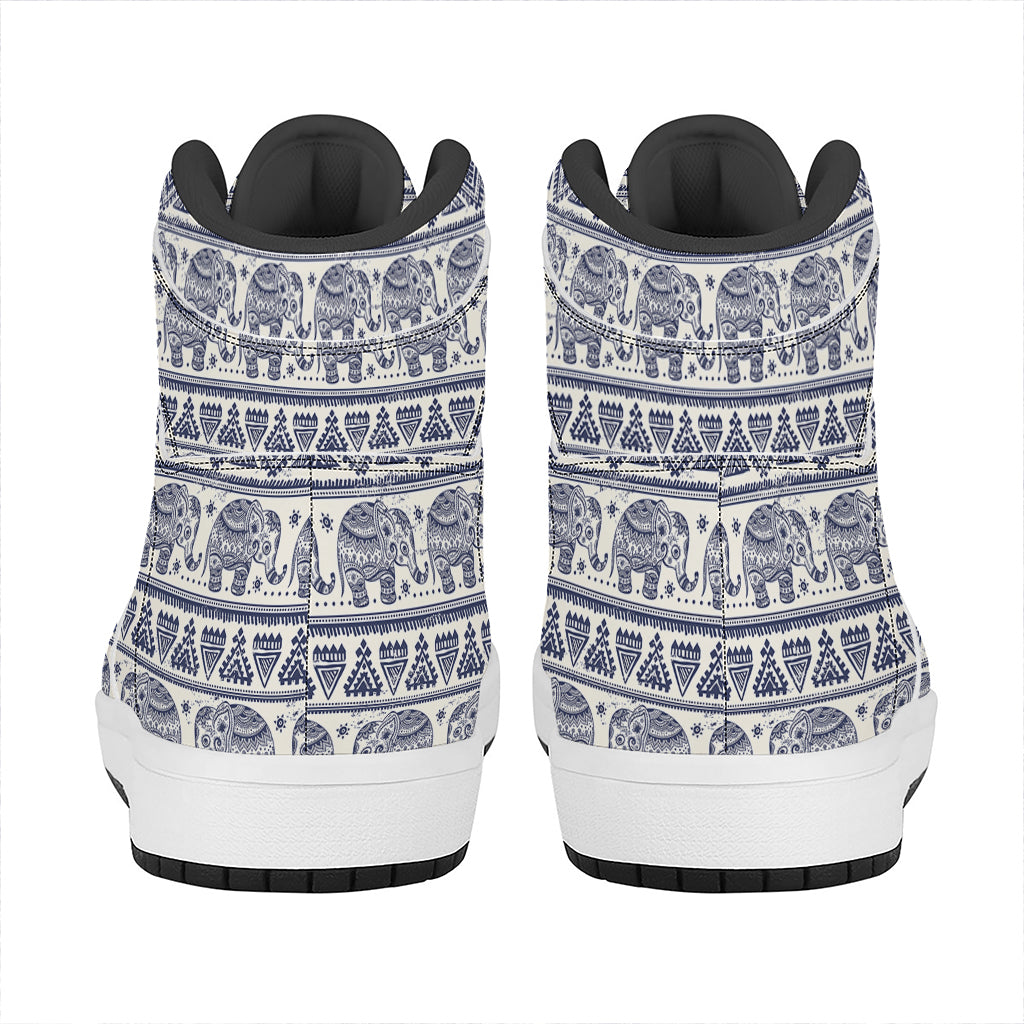 African Tribal Elephant Pattern Print High Top Leather Sneakers