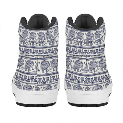 African Tribal Elephant Pattern Print High Top Leather Sneakers