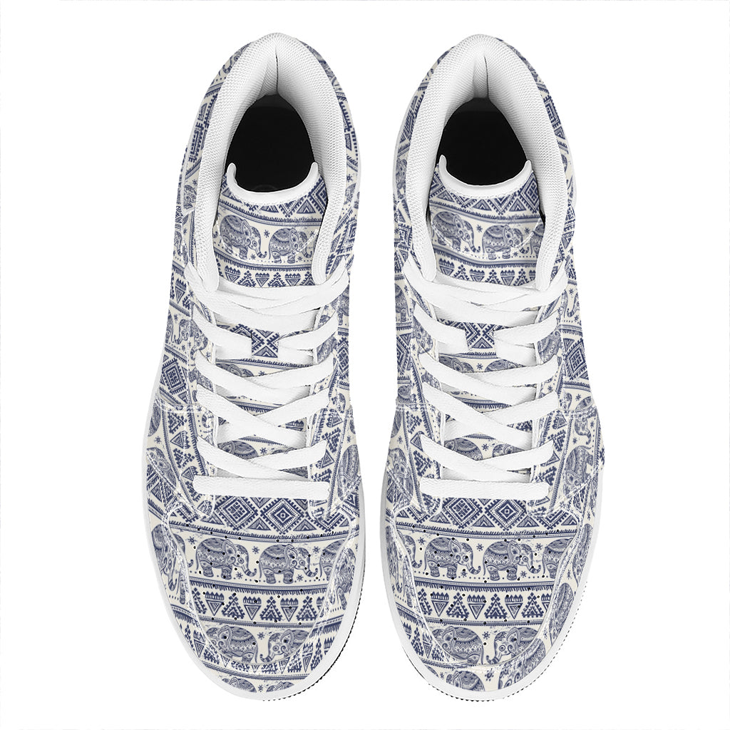 African Tribal Elephant Pattern Print High Top Leather Sneakers