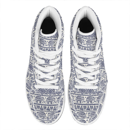African Tribal Elephant Pattern Print High Top Leather Sneakers
