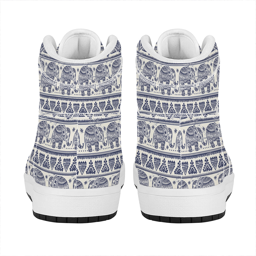 African Tribal Elephant Pattern Print High Top Leather Sneakers