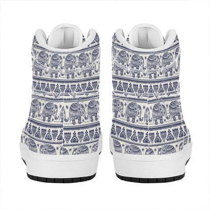 African Tribal Elephant Pattern Print High Top Leather Sneakers