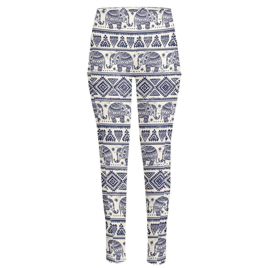 African Tribal Elephant Pattern Print High-Waisted Pocket Leggings