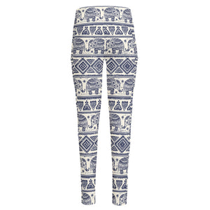 African Tribal Elephant Pattern Print High-Waisted Pocket Leggings