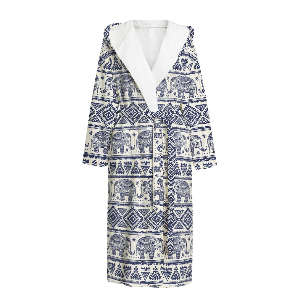 African Tribal Elephant Pattern Print Hooded Bathrobe