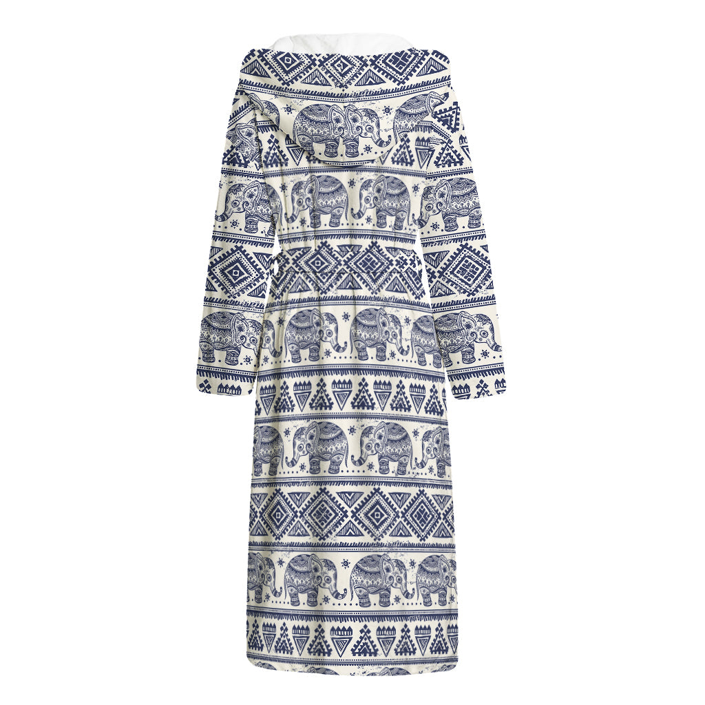African Tribal Elephant Pattern Print Hooded Bathrobe