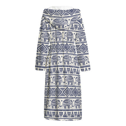 African Tribal Elephant Pattern Print Hooded Bathrobe