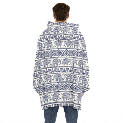 African Tribal Elephant Pattern Print Hoodie Blanket